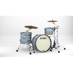 TAMA Starclassic Maple 3-piece shell pack with 22" bass drum, Smoked Black Nickel Shell Hardware BLUE & WHITE OYSTER