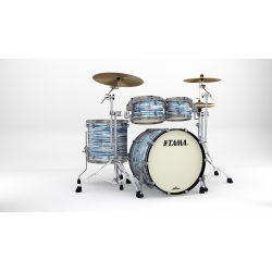 TAMA Starclassic Maple 4-piece shell pack with 22" bass drum, Smoked Black Nickel Shell Hardware BLUE & WHITE OYSTER