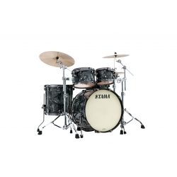 TAMA Starclassic Maple 4-piece shell pack with 22" bass drum, Black Nickel Shell Hardware CHARCOAL SWIRL