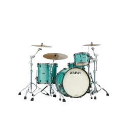 TAMA Starclassic Maple 3-piece shell pack with 22" bass drum, Smoked Black Nickel Shell Hardware SURF GREEN SILK