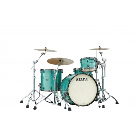 TAMA Starclassic Maple 3-piece shell pack with 22" bass drum, Smoked Black Nickel Shell Hardware SURF GREEN SILK