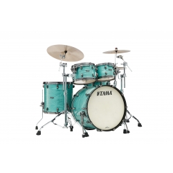 TAMA Starclassic Maple 4-piece shell pack with 22" bass drum, Smoked Black Nickel Shell Hardware SURF GREEN SILK