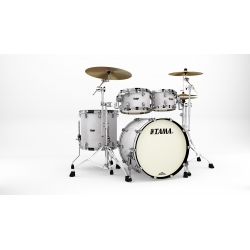 TAMA Starclassic Maple 4-piece shell pack with 22" bass drum, Black Nickel Shell Hardware SNOW WHITE PEARL