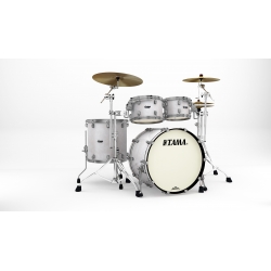 TAMA Starclassic Maple 4-piece shell pack with 22" bass drum, Smoked Black Nickel Shell Hardware SNOW WHITE PEARL